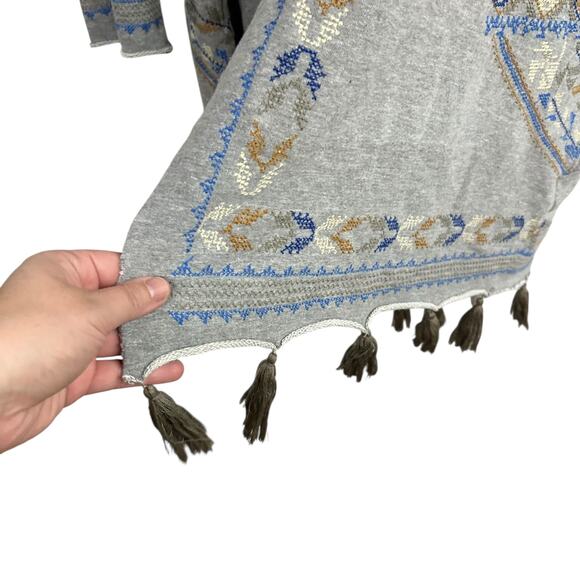 Ivy Jane Gray Embroidered Hood Tassel Cardigan L Boho Western Southwestern Chic - Picture 3 of 7